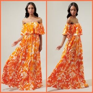 🍊R.S.V.P. Sugarlips Floral Off the Shoulder Dress | Orange & White Ruffle Dress